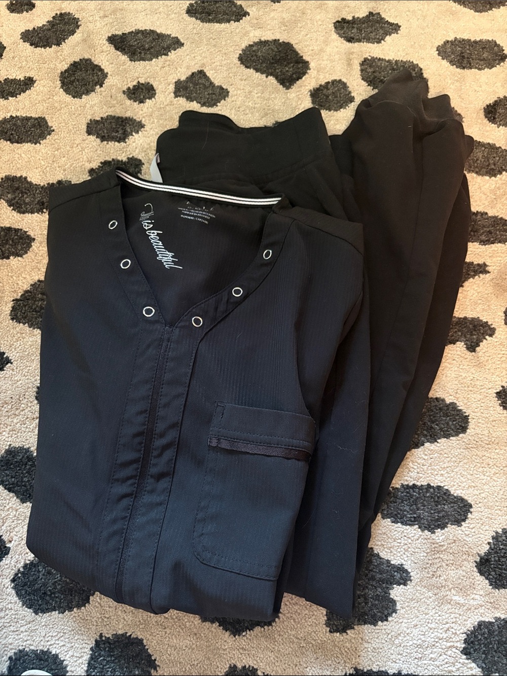 Black Medical Scrub Set with Snap Neck Detail